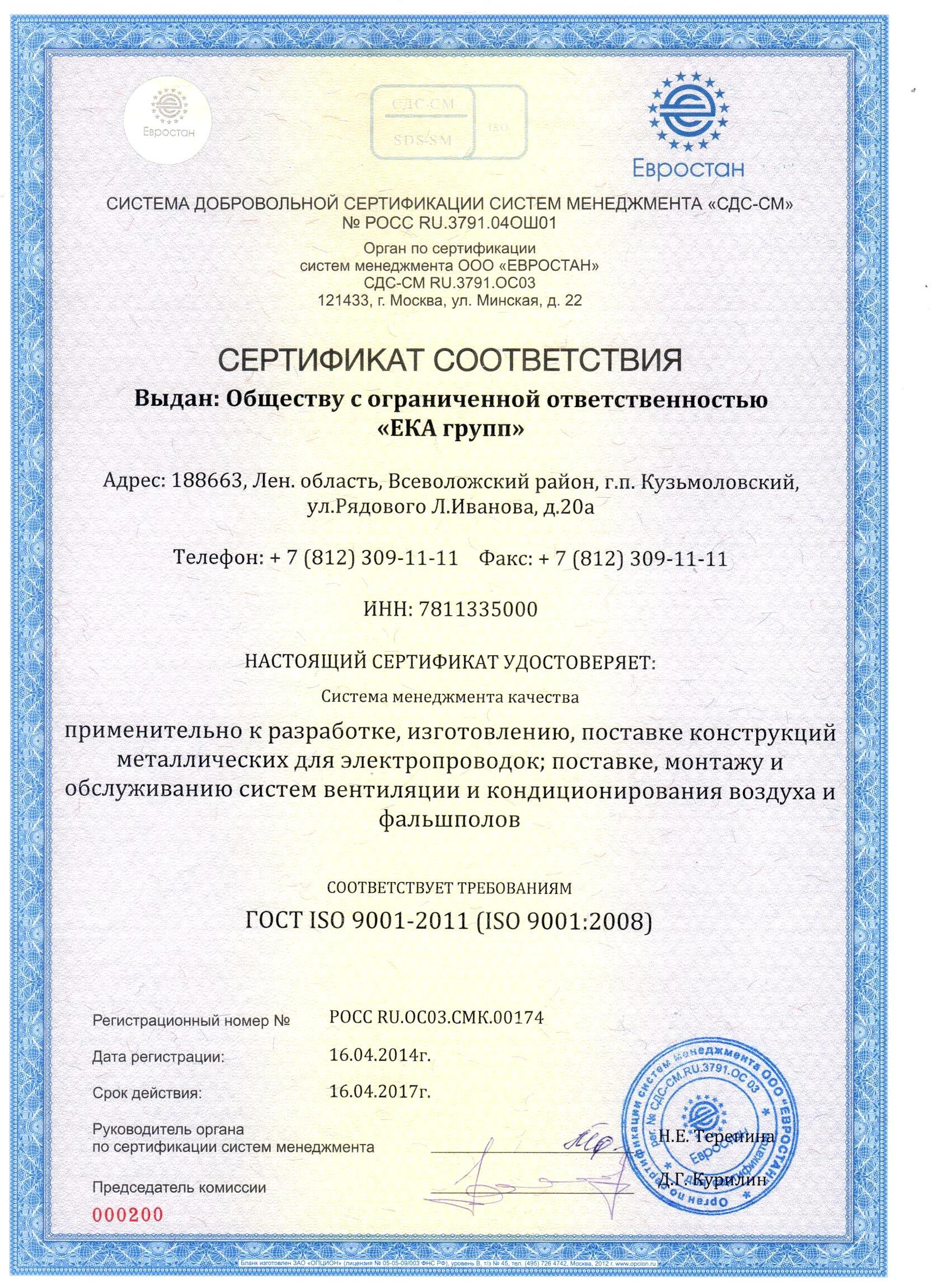 Сертификат соответствия ISO